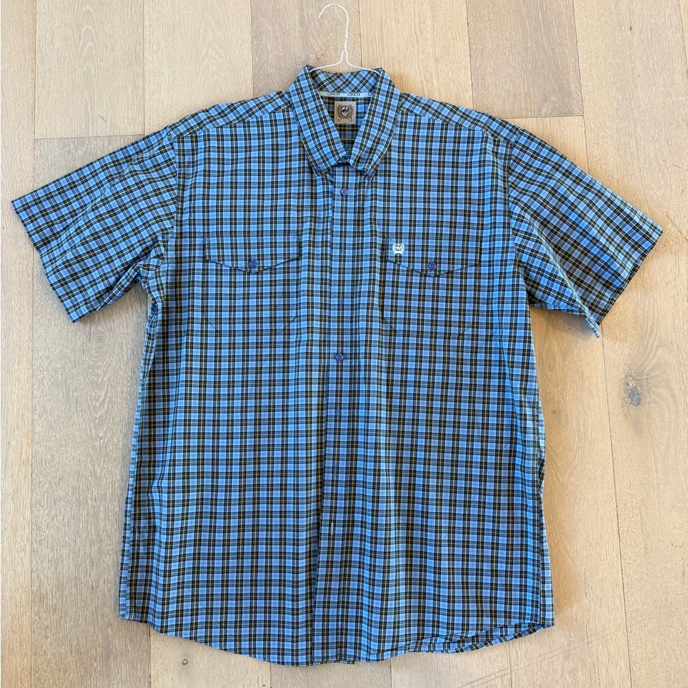 Cinch Blue Plaid Short Sleeve Button Down